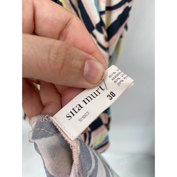 Sita Murt Multicolor Patterned Short Sleeve V-Neck Midi Dress Size 38 - Picture 7 of 8